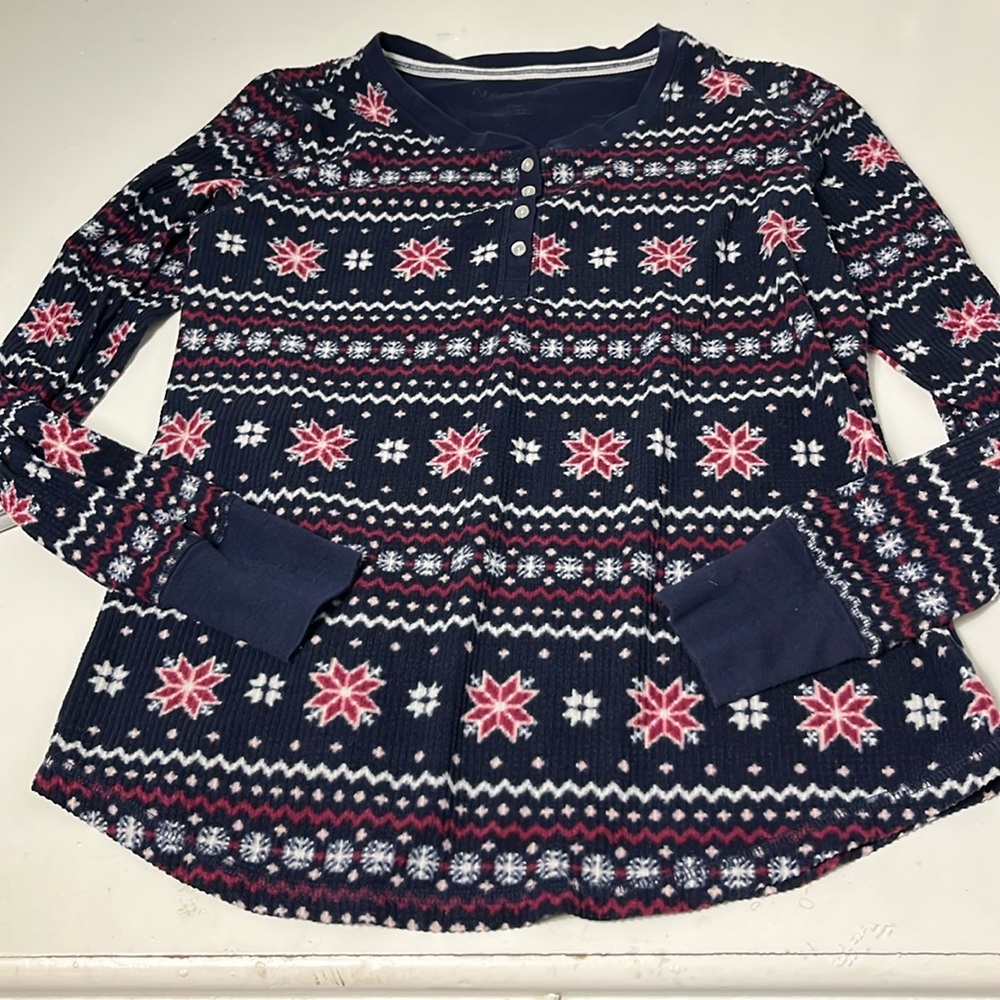 Nautica Small Navy Blue Long Sleeve Fleece Pajama Shirt